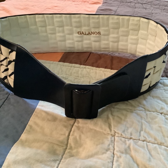 Vintage GALANOS leather and textile belt, 1960s. New condition unworn wide black main image 4